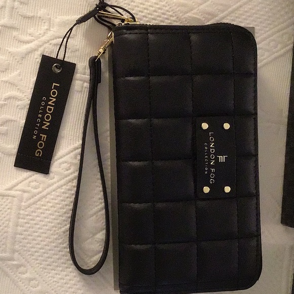 London Fog Handbags - BRAND NEW LONDON FOG BLACK BOX-QUILTED WRISTLET, ZIP-AROUND WALLET